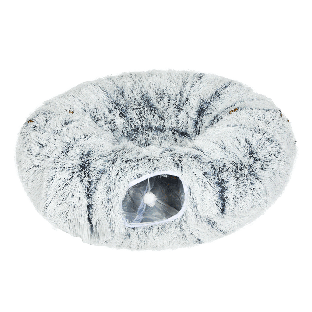 Pawz Cat Tunnel Foldable Fluffy Plush Play Tube Grey-1973193512761561096