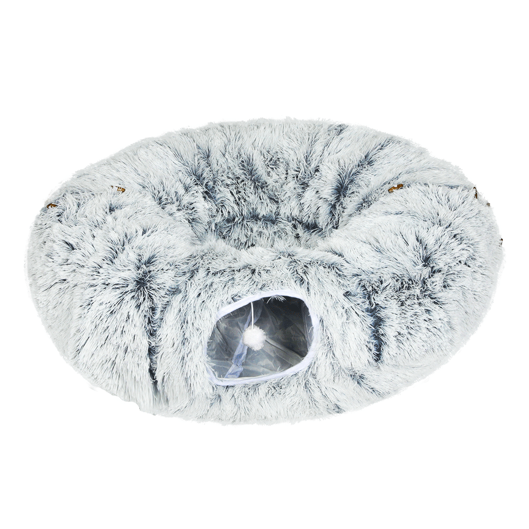 Pawz Cat Tunnel Foldable Fluffy Plush Play Tube Grey-1973193512761561096