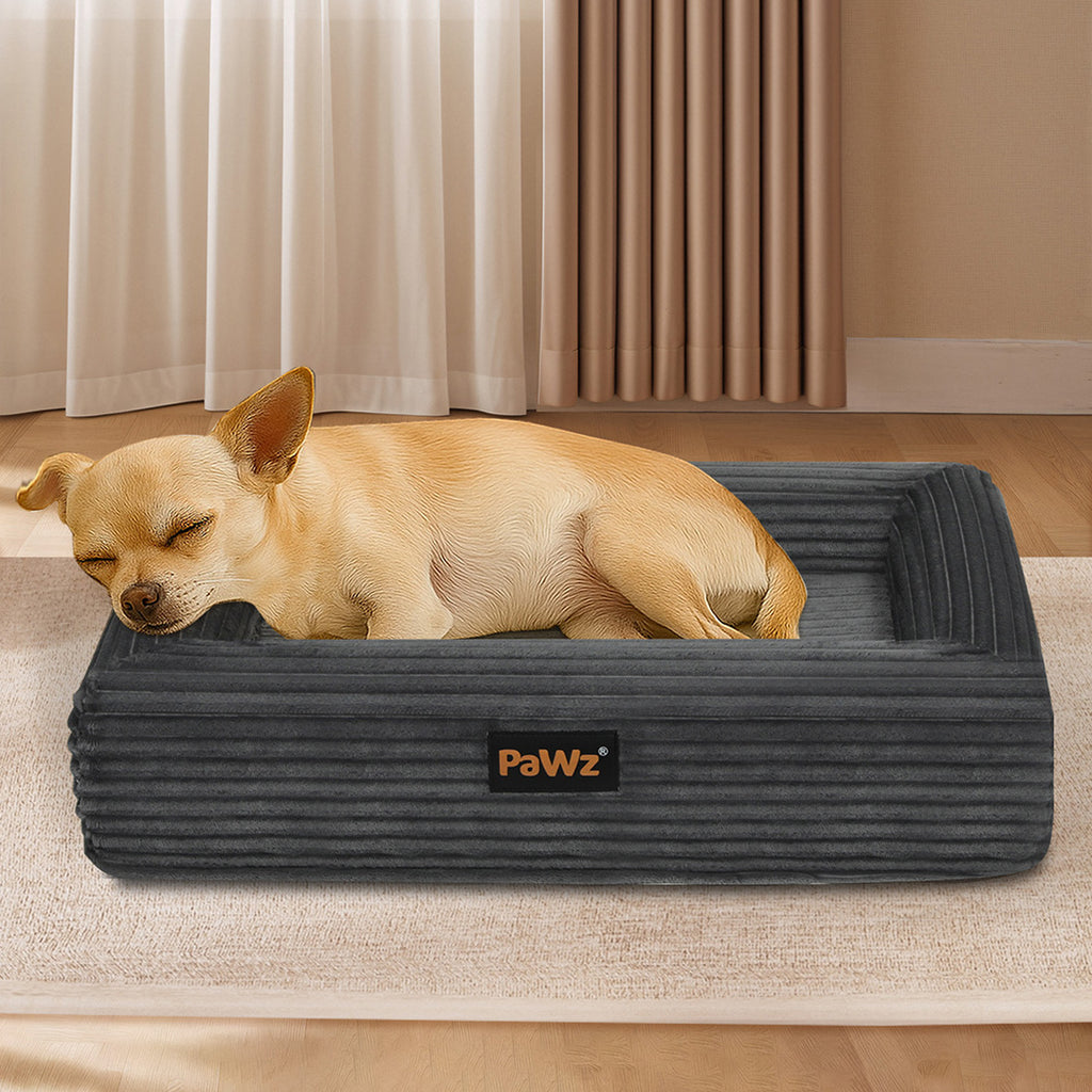 Pawz M Size Orthopedic Dog Bed with Corduroy Removable Cover Waterproof Washable Grey-1973193547645587462