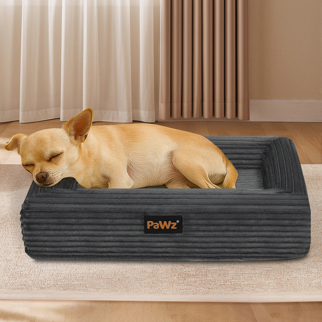 Pawz M Size Orthopedic Dog Bed with Corduroy Removable Cover Waterproof Washable Grey-1973193547645587462