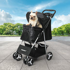 PaWz 4 Wheels Pet Stroller Dog Cat Cage Black-1973193718240514054