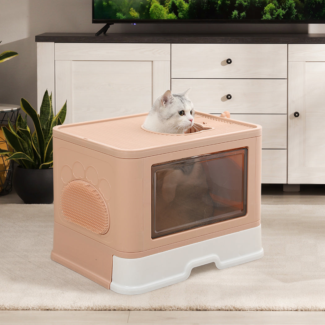 PaWz Foldable Cat Litter Box Tray Enclosed Pink-1975420460430659590