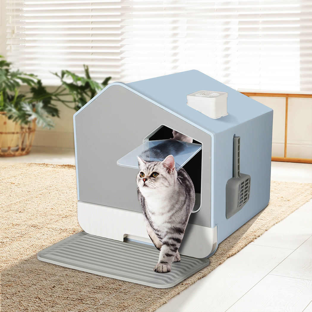 PaWz Fully Enclosed Cat Litter Box Mat Blue-1975420395708354566
