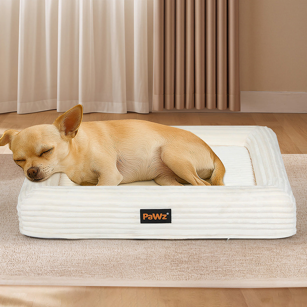 Pawz M Size Orthopedic Dog Bed with Corduroy Removable Cover Waterproof Washable Beige-1975420347603881990