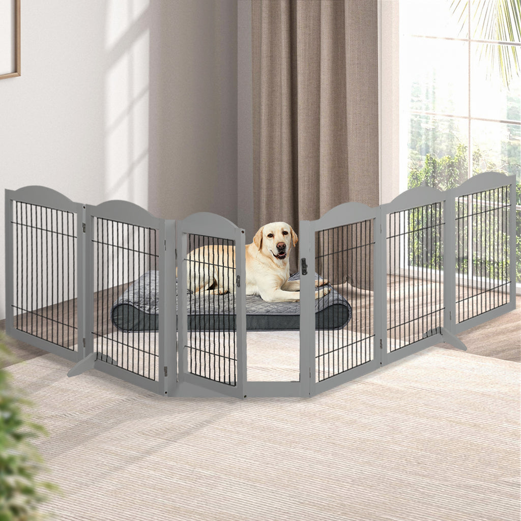 PaWz 6 Panels Pet Dog Playpen Puppy Grey-1973193674401648646