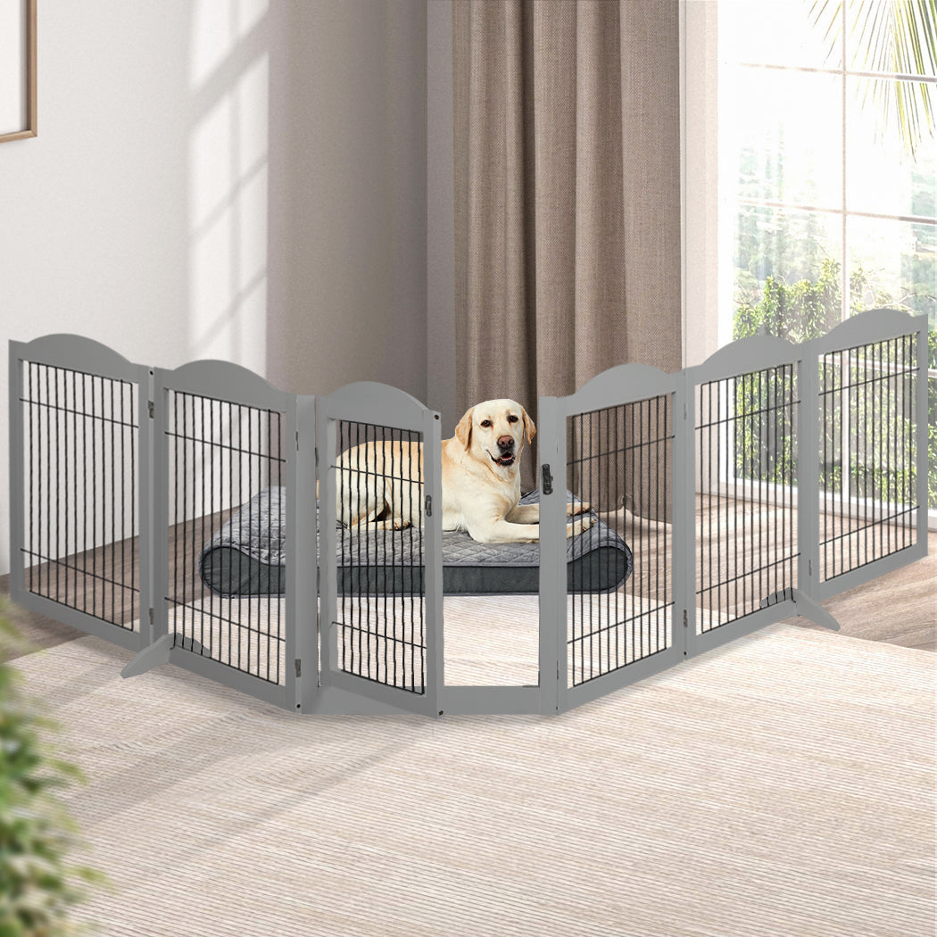 PaWz 6 Panels Pet Dog Playpen Puppy Grey-1973193674401648646
