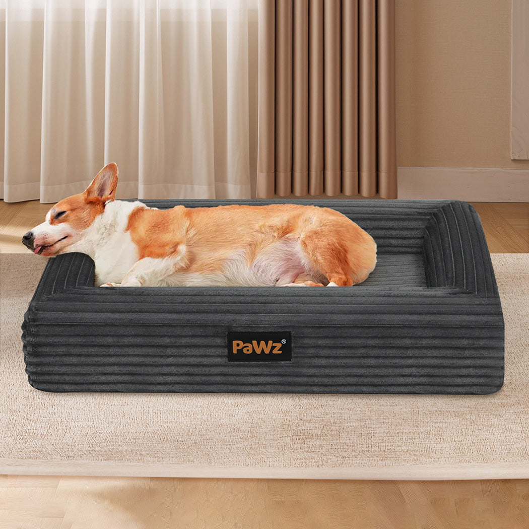 Pawz L Size Orthopedic Dog Bed with Corduroy Removable Cover Waterproof Washable Grey-1973193547268100102