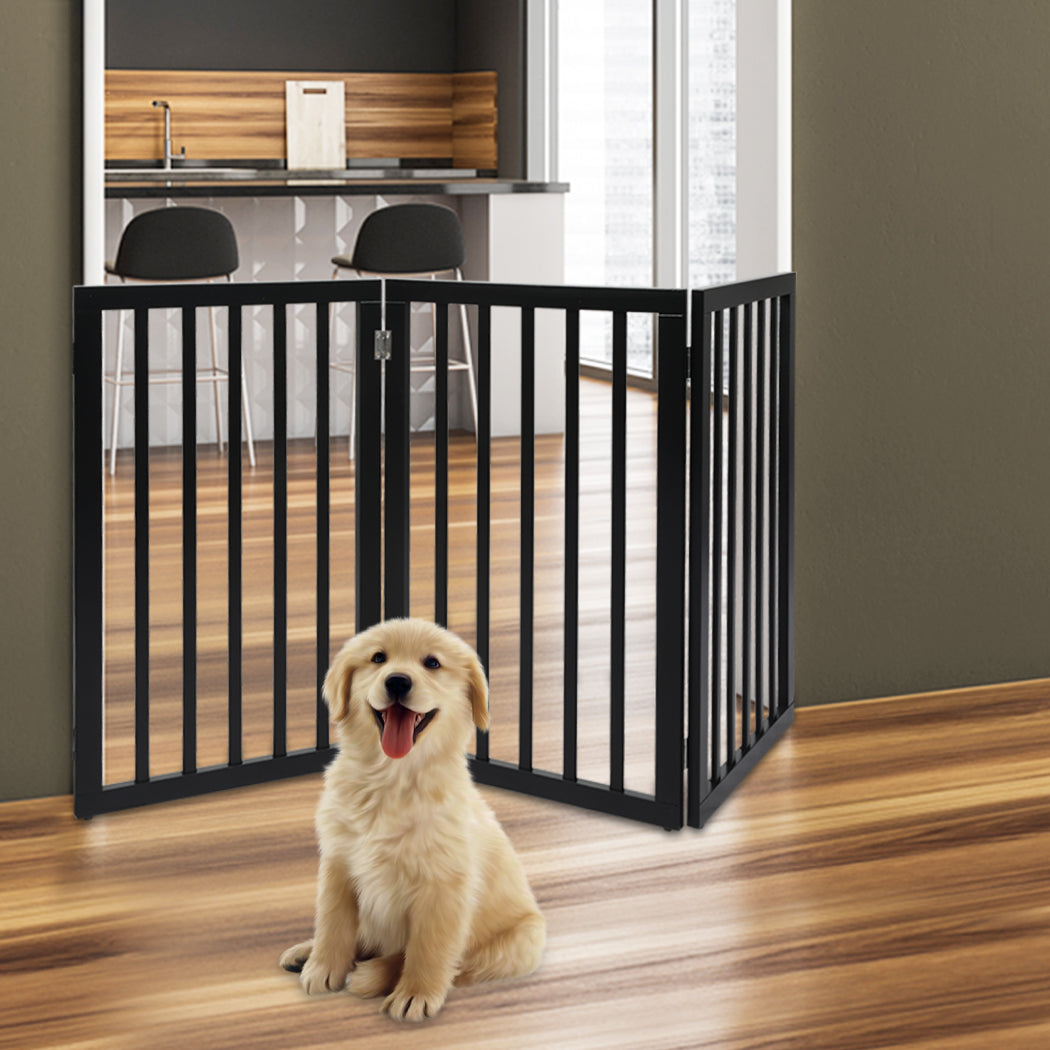PaWz 3 Panels Wooden Pet Gate Dog Fence Black 139CM-1973193641983873030