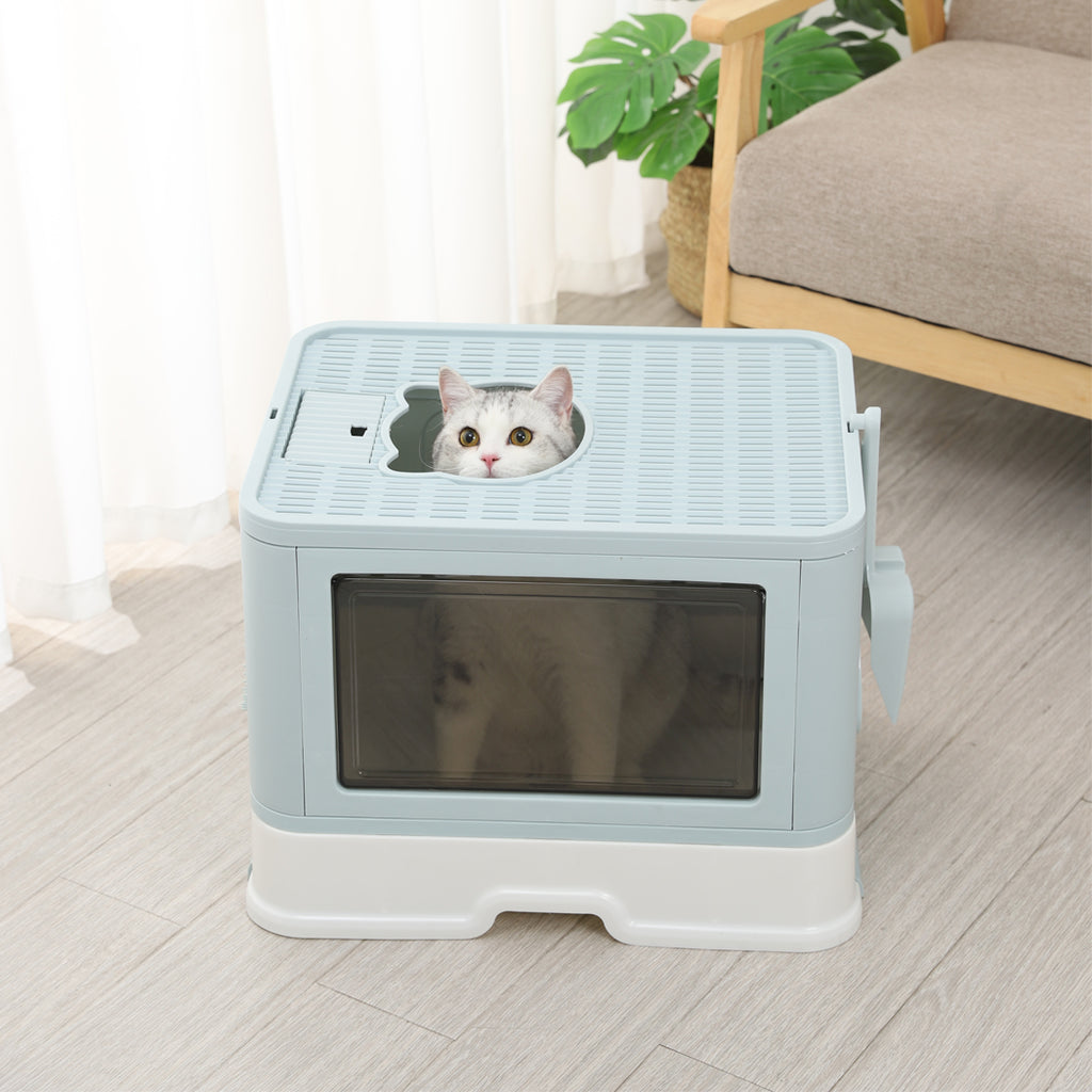 PaWz Foldable Cat Litter Box Tray Enclosed Blue-1975420460065755143