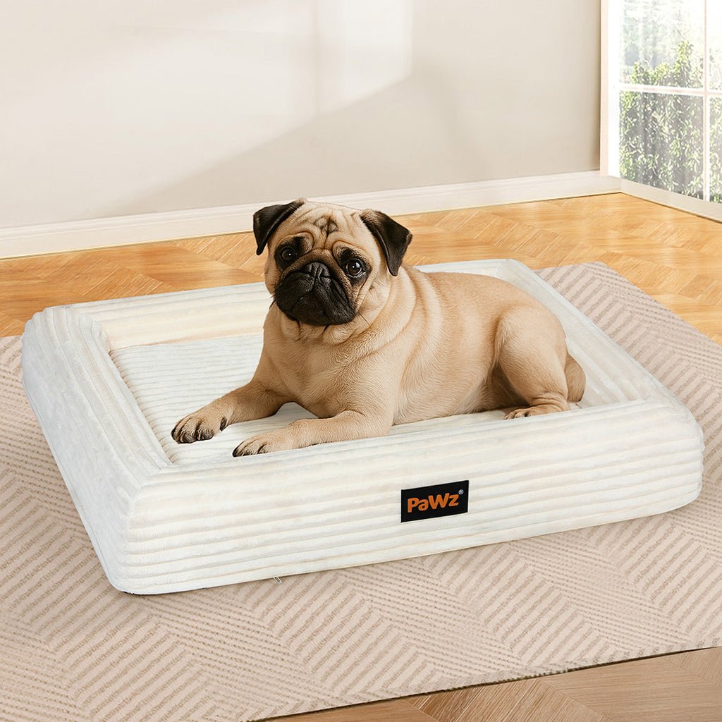 Pawz M Size Orthopedic Dog Bed with Corduroy Removable Cover Waterproof Washable Beige-1975420347603881991
