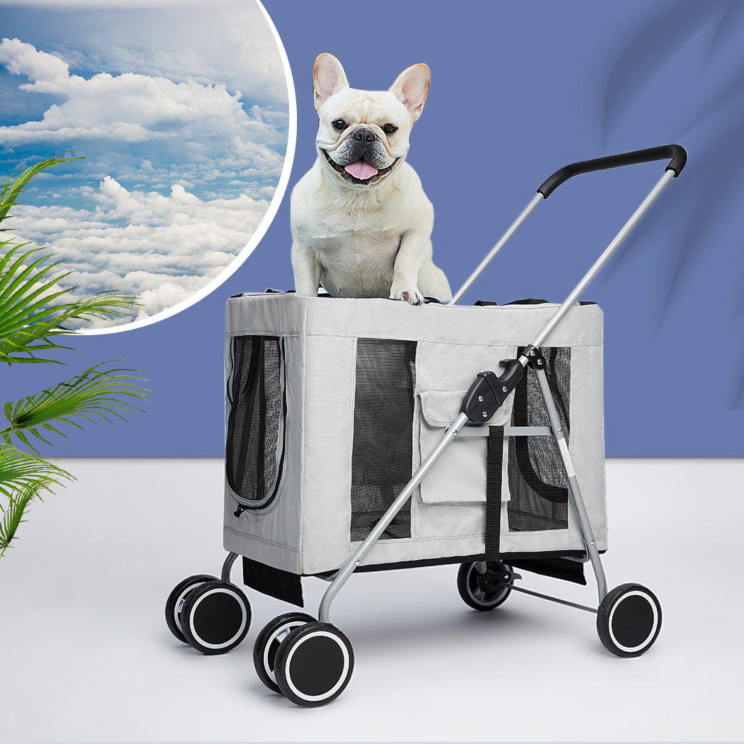 PaWz Pet Stroller Dog Cat Cage Carrier Grey