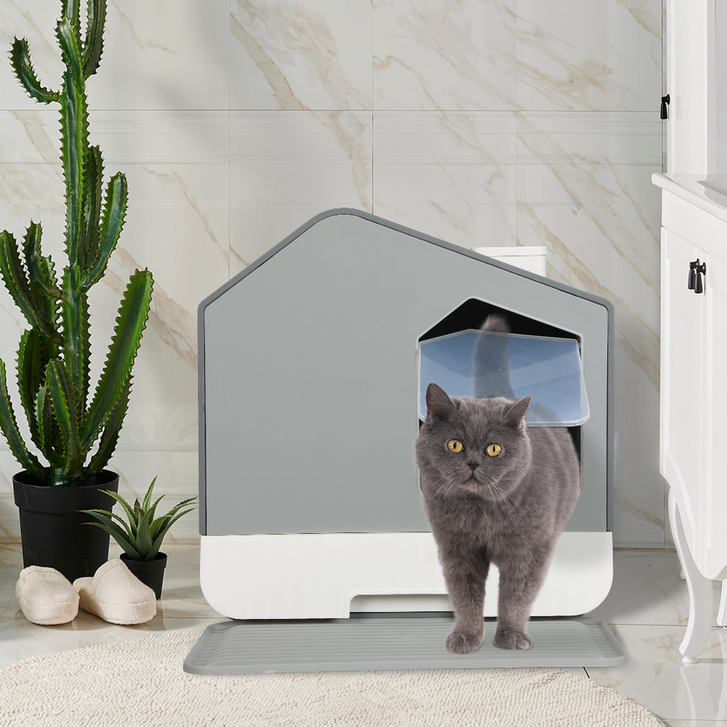 PaWz Fully Enclosed Cat Litter Box Mat Grey-1975420395884515335