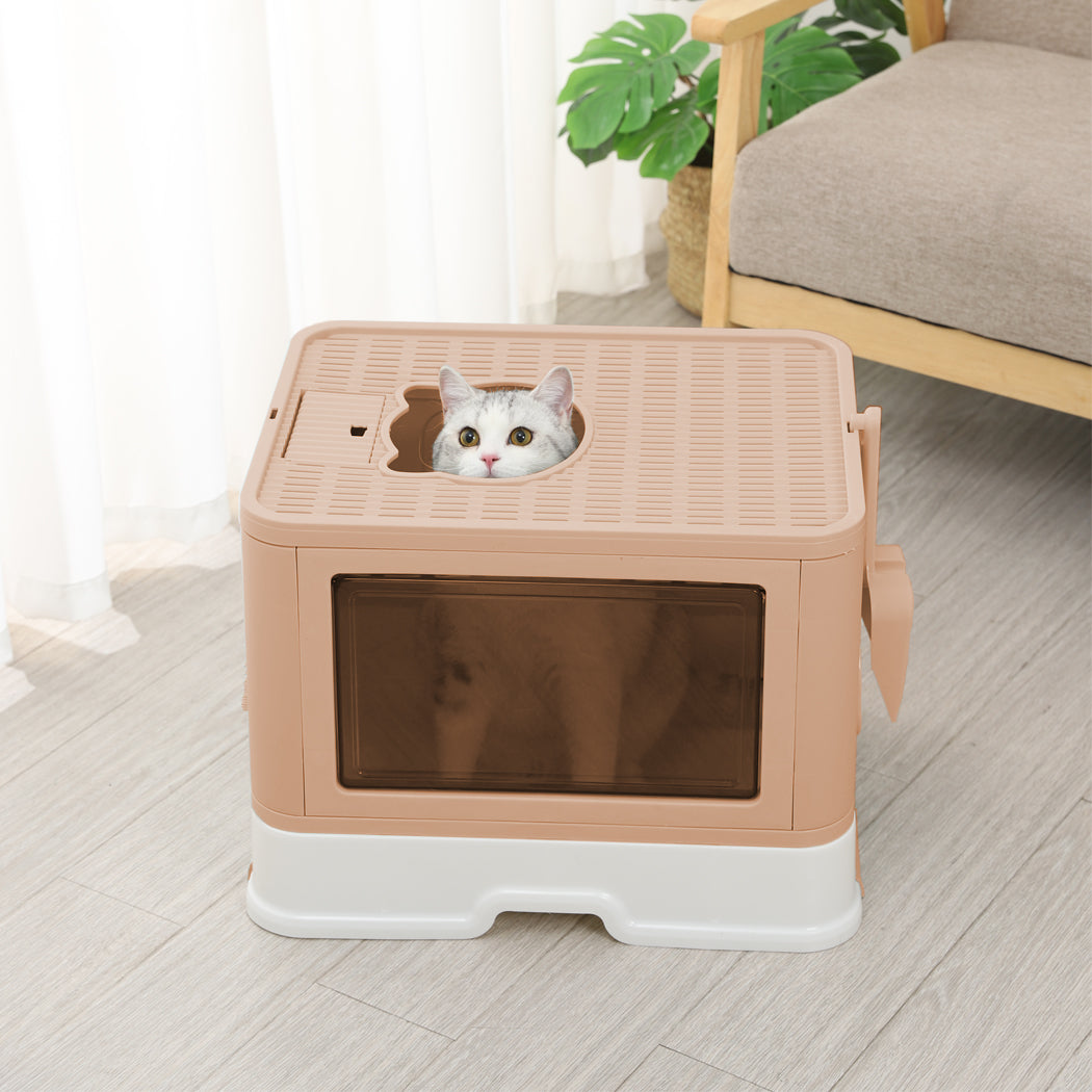 PaWz Foldable Cat Litter Box Tray Enclosed Pink-1975420460430659591