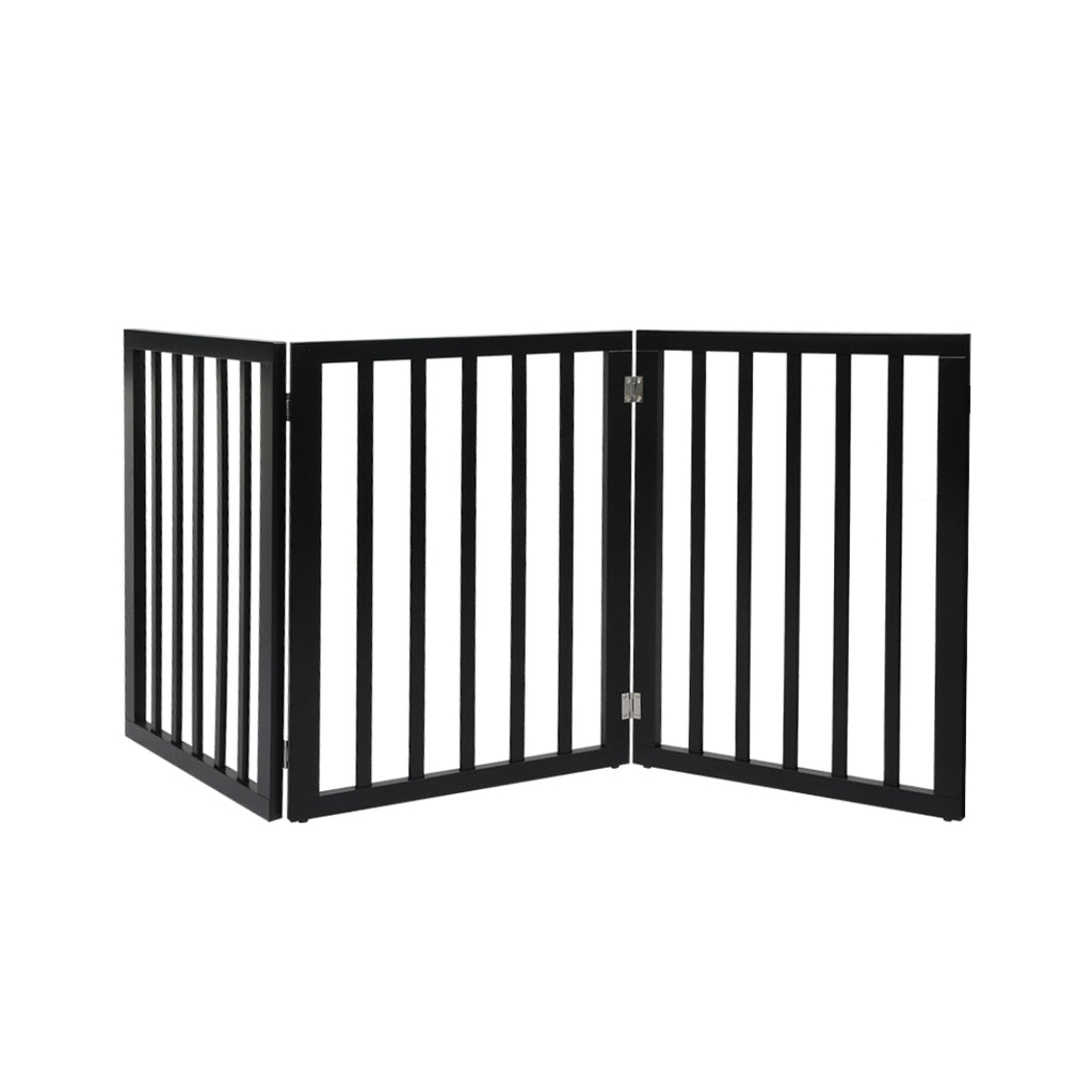 PaWz 3 Panels Wooden Pet Gate Dog Fence Black 139CM-1973193641983873024