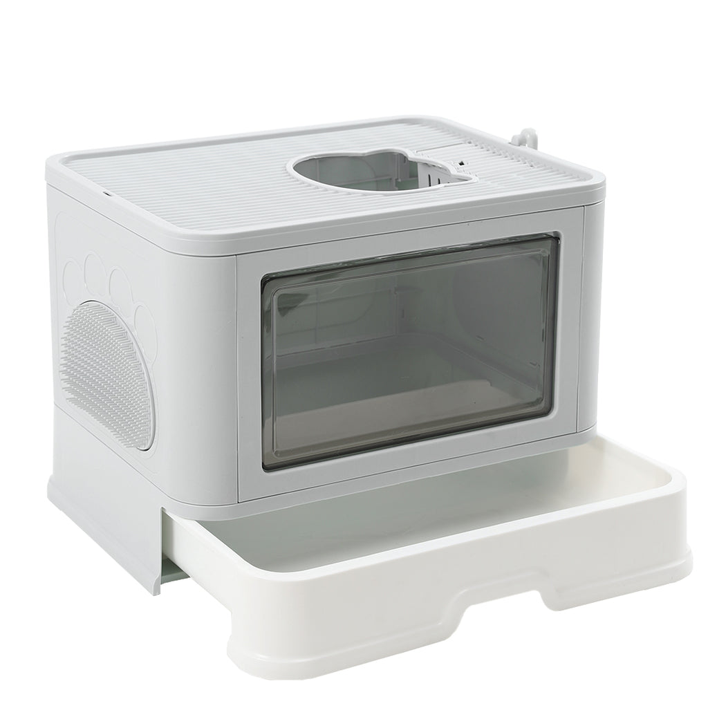 PaWz Foldable Cat Litter Box Tray Enclosed Grey-1975420460250304512