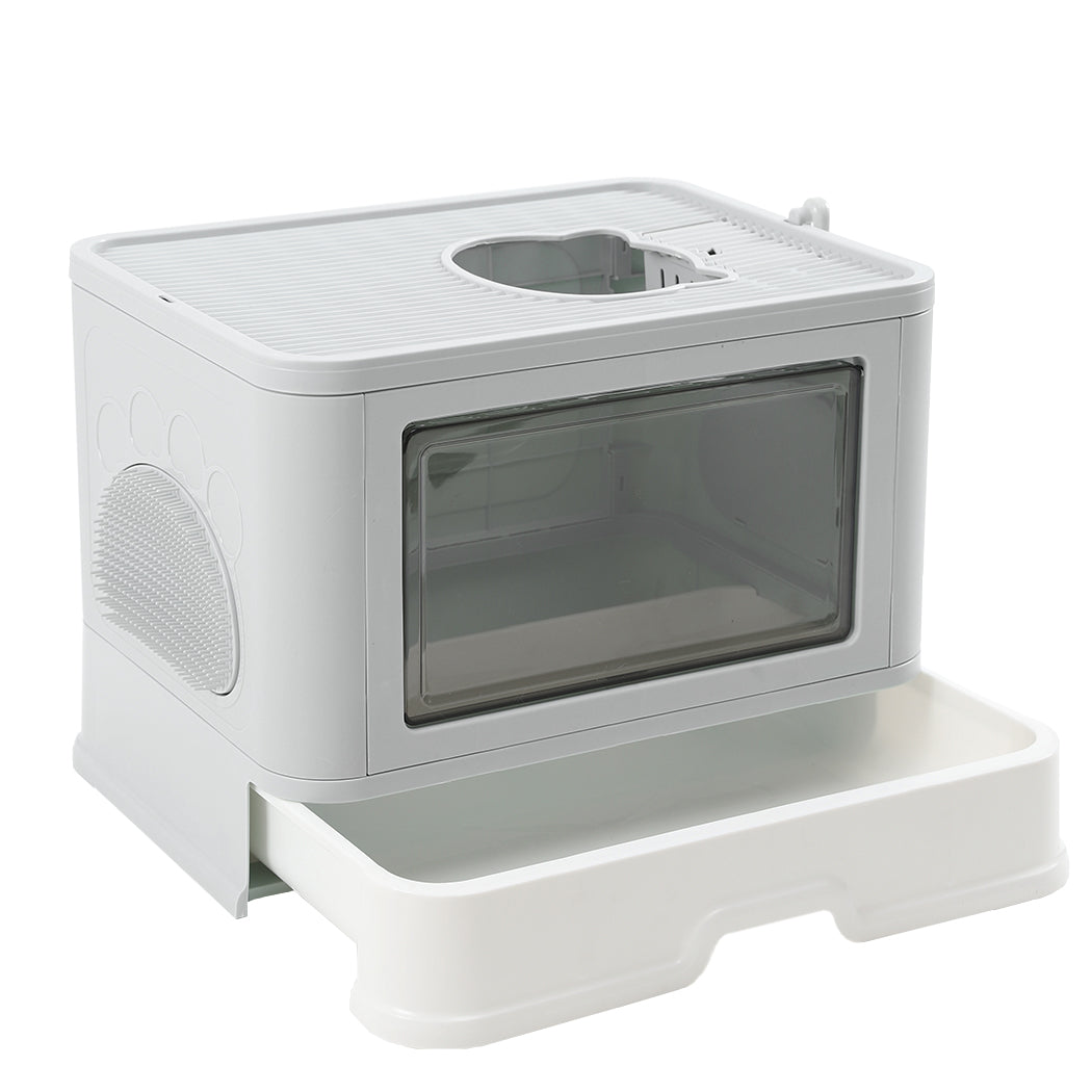 PaWz Foldable Cat Litter Box Tray Enclosed Grey-1975420460250304512