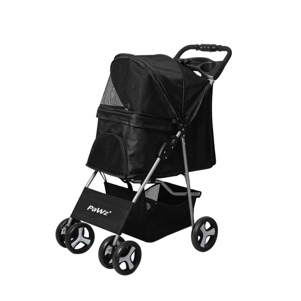 PaWz 4 Wheels Pet Stroller Dog Cat Cage Black-1973193718240514048