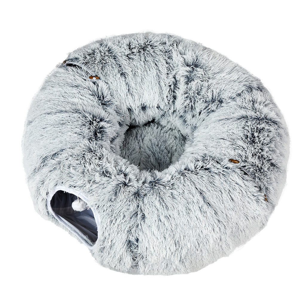 Pawz Cat Tunnel Foldable Fluffy Plush Play Tube Grey-1973193512761561089