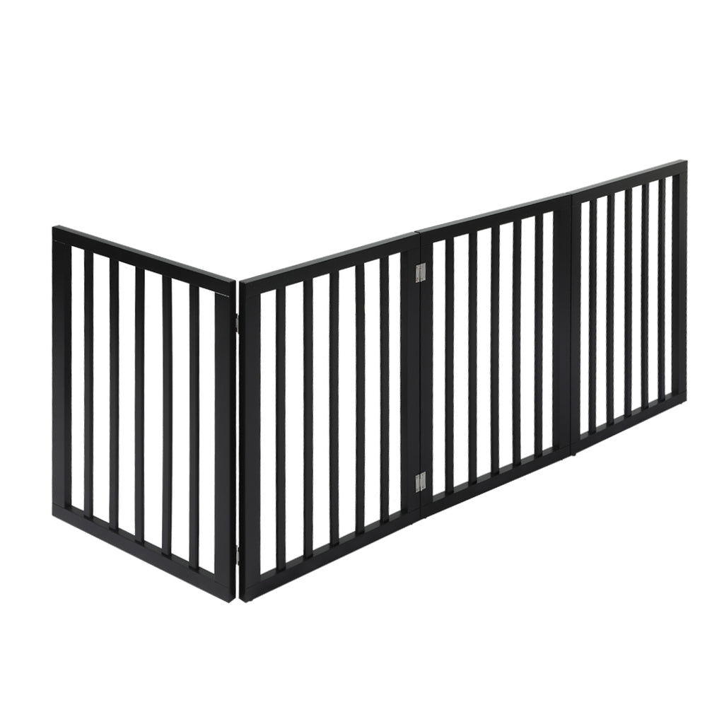 PaWz 4 Panels Wooden Pet Gate Dog Fence Black 600x 3MM-1973193642772402177