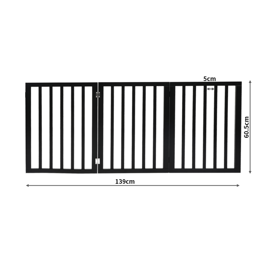 PaWz 3 Panels Wooden Pet Gate Dog Fence Black 139CM-1973193641983873026