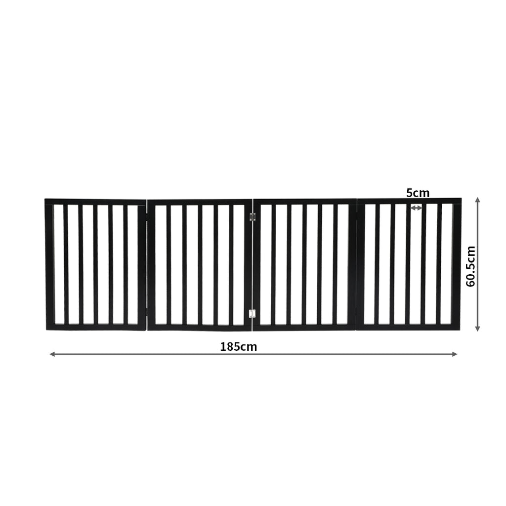 PaWz 4 Panels Wooden Pet Gate Dog Fence Black 600x 3MM-1973193642772402178