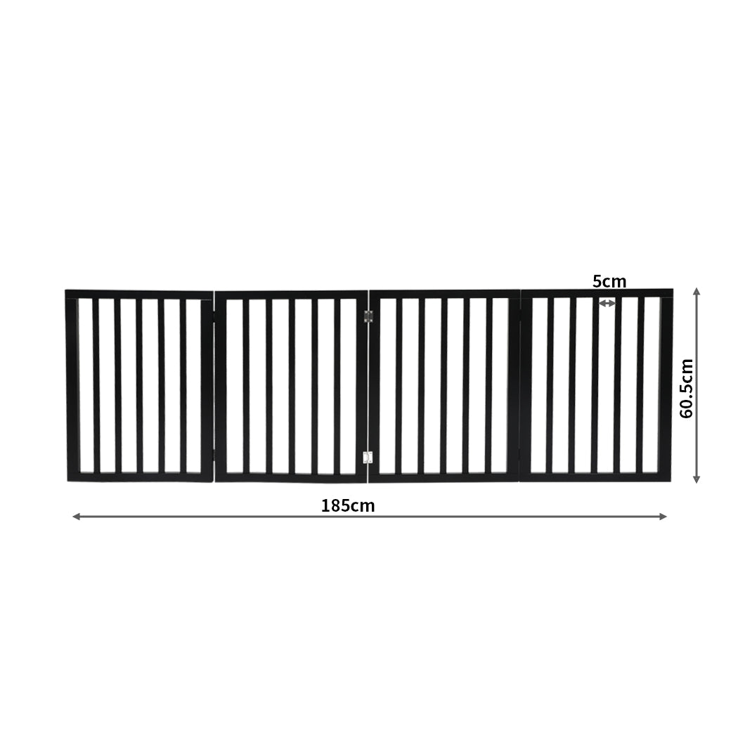 PaWz 4 Panels Wooden Pet Gate Dog Fence Black 600x 3MM-1973193642772402178