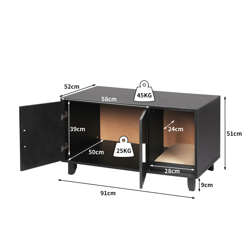 PaWz Enclosed Cat Litter Cabinet Box Black-1975420459243671554