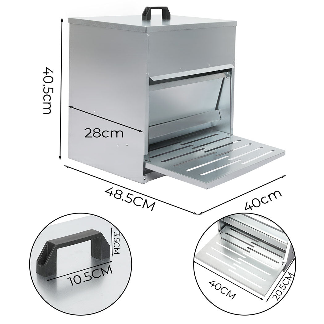 PaWz 10KG Auto Chicken Feeder Dispenser Galvanised Steel-1973193513172602882