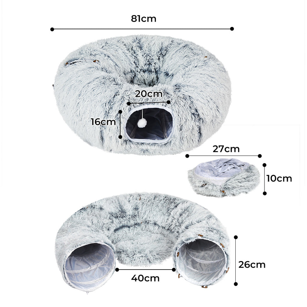 Pawz Cat Tunnel Foldable Fluffy Plush Play Tube Grey-1973193512761561090