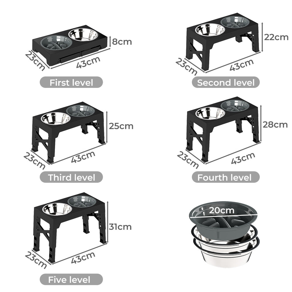 PaWz Elevated Dog Bowls 2 Stainless Steel Bowls and 1 Slow Feeder Bowl-1973193549021319170