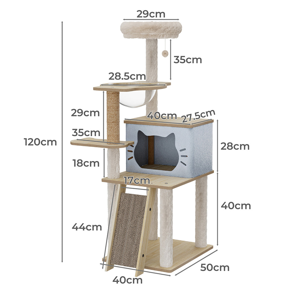 Pawz Cat Tree Tower Scratcher Wood Condo House 120cm-1973193540364275714