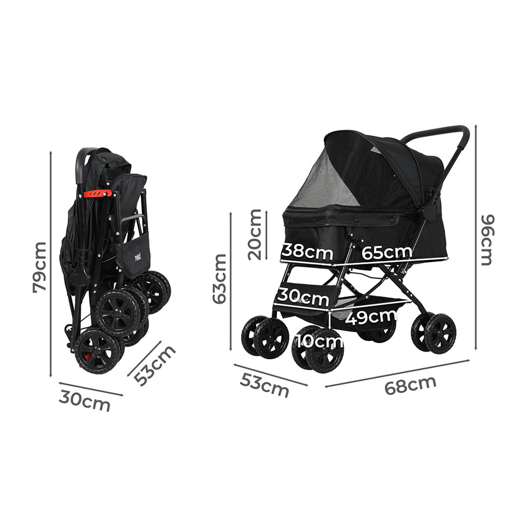 PaWz Pet Stroller Dog Cat Carrier Foldable Black-1973193719184232450