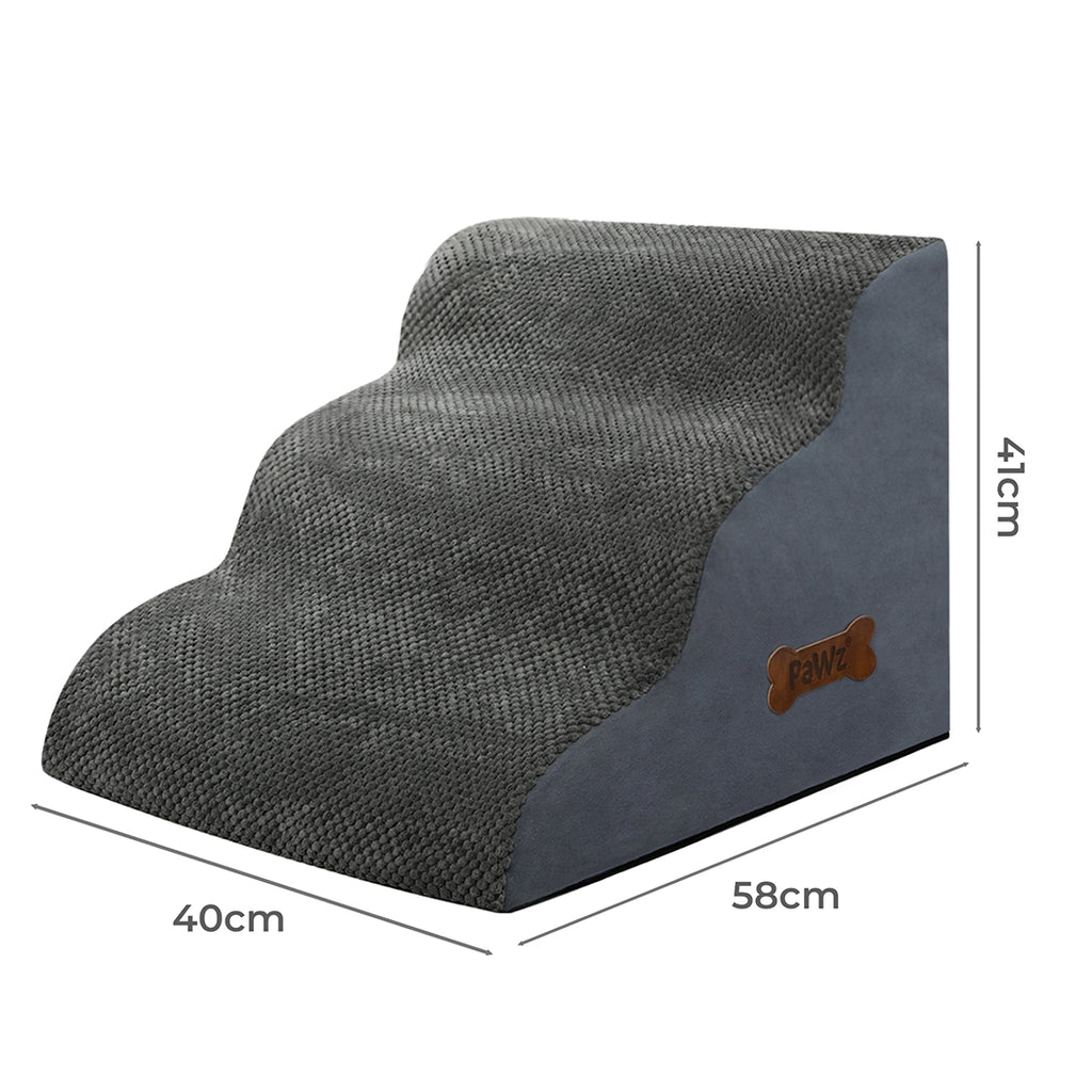 Pawz 3 Steps Pet Stairs Dog Ramp High Density Foam Grey-1973193539579940866