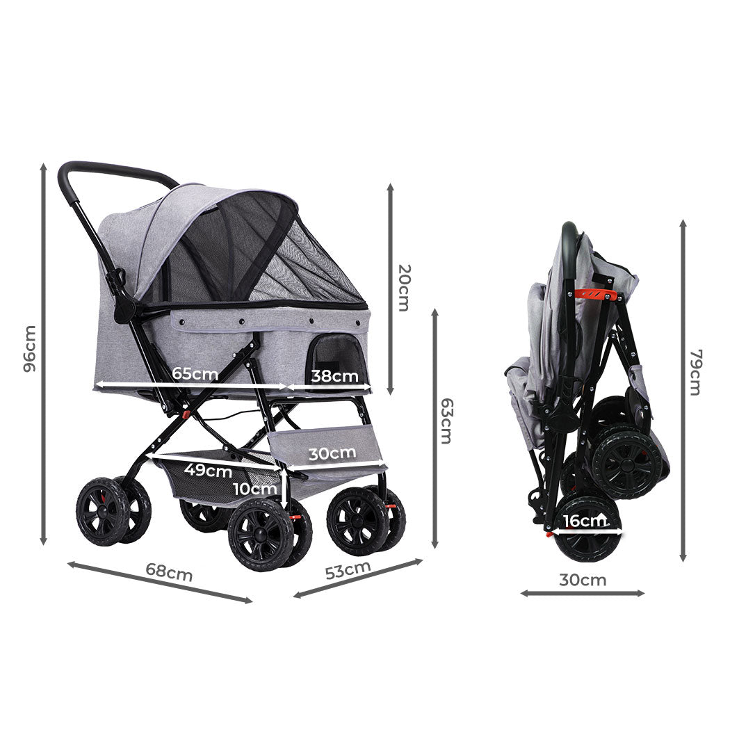 PaWz Pet Stroller Pram Dog Carrier Trailer Grey-1973193719360393218