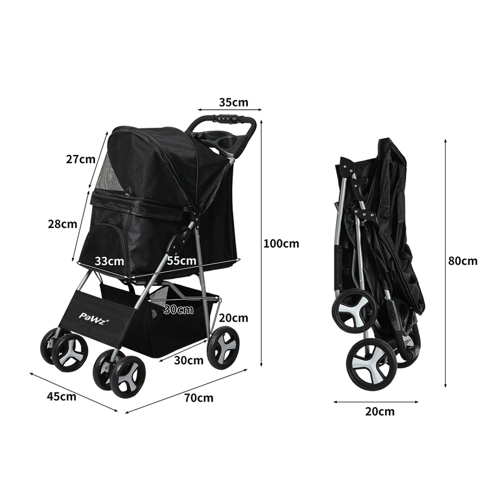 PaWz 4 Wheels Pet Stroller Dog Cat Cage Black-1973193718240514050