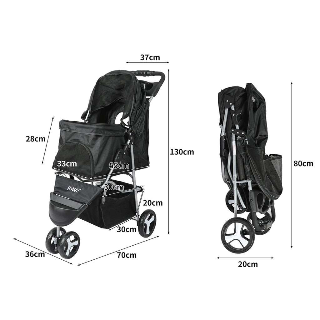 PaWz Large Pet Stroller Dog Cat Carrier Black-1973193717858832386