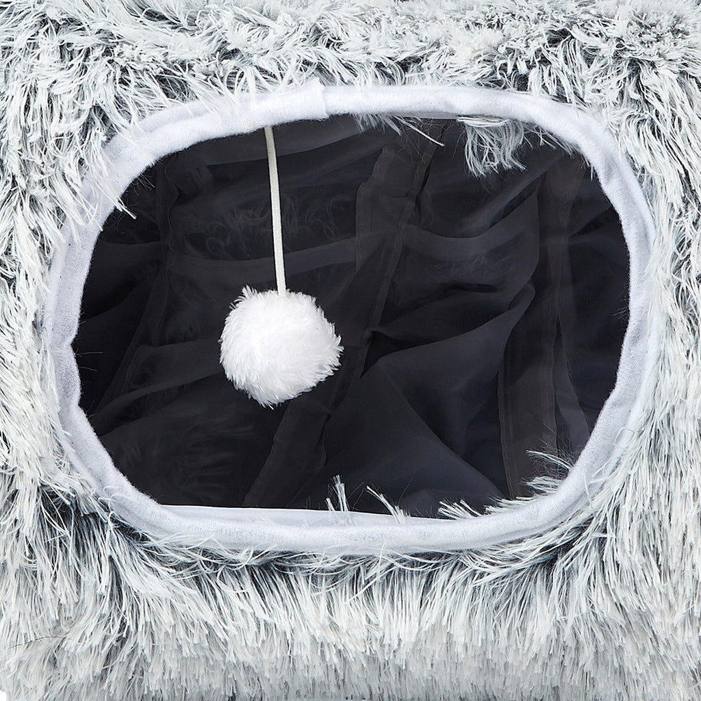 Pawz Cat Tunnel Foldable Fluffy Plush Play Tube Grey-1973193512761561091