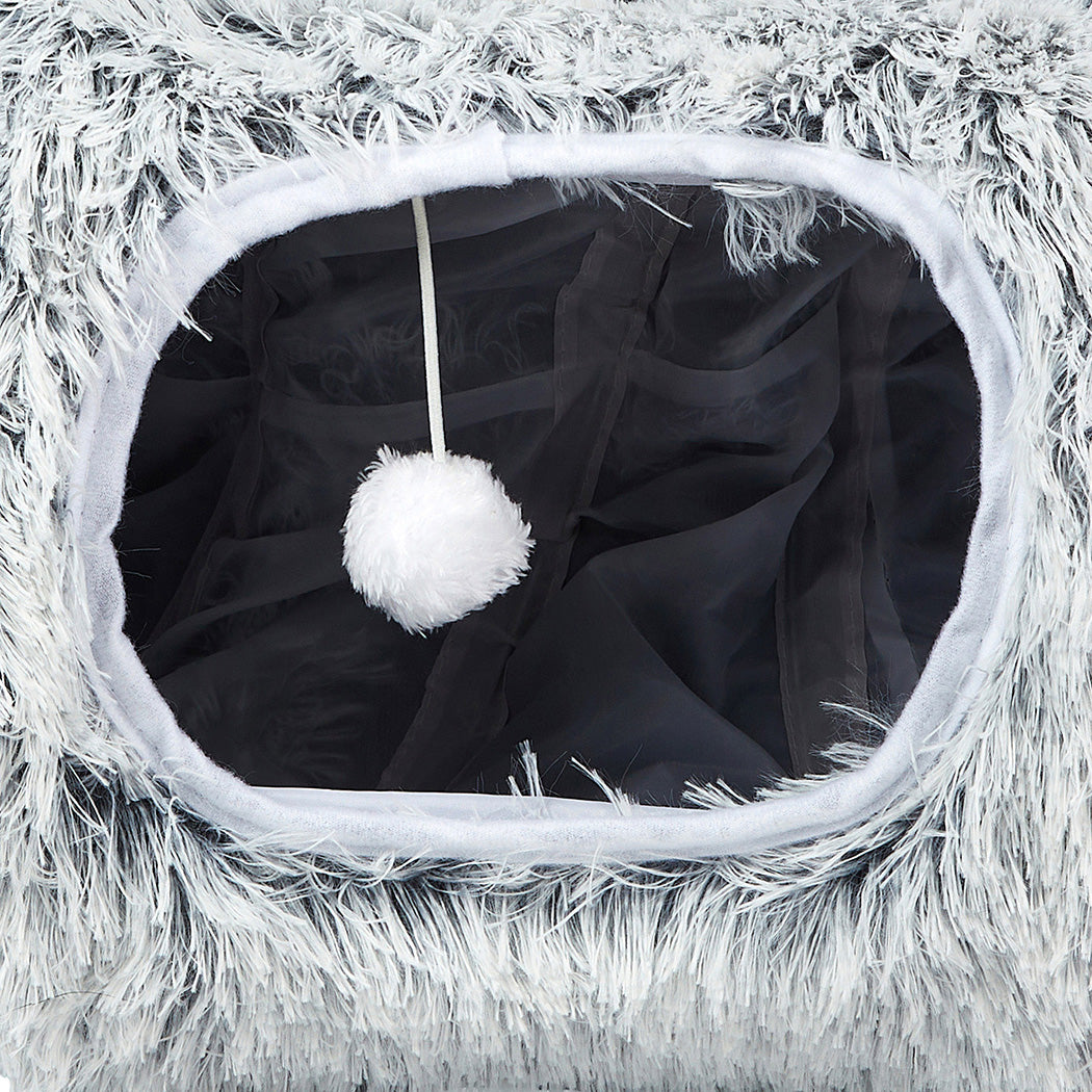 Pawz Cat Tunnel Foldable Fluffy Plush Play Tube Grey-1973193512761561091