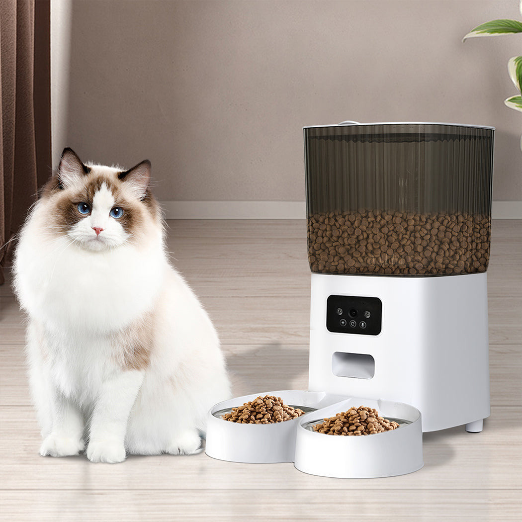 PaWz 5L Auto Pet Feeder Automatic Camera Wi-Fi White-1973193690939789319